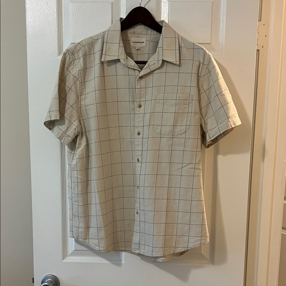 Lucky Brand Light Tan Checkered Button-Down Shirt